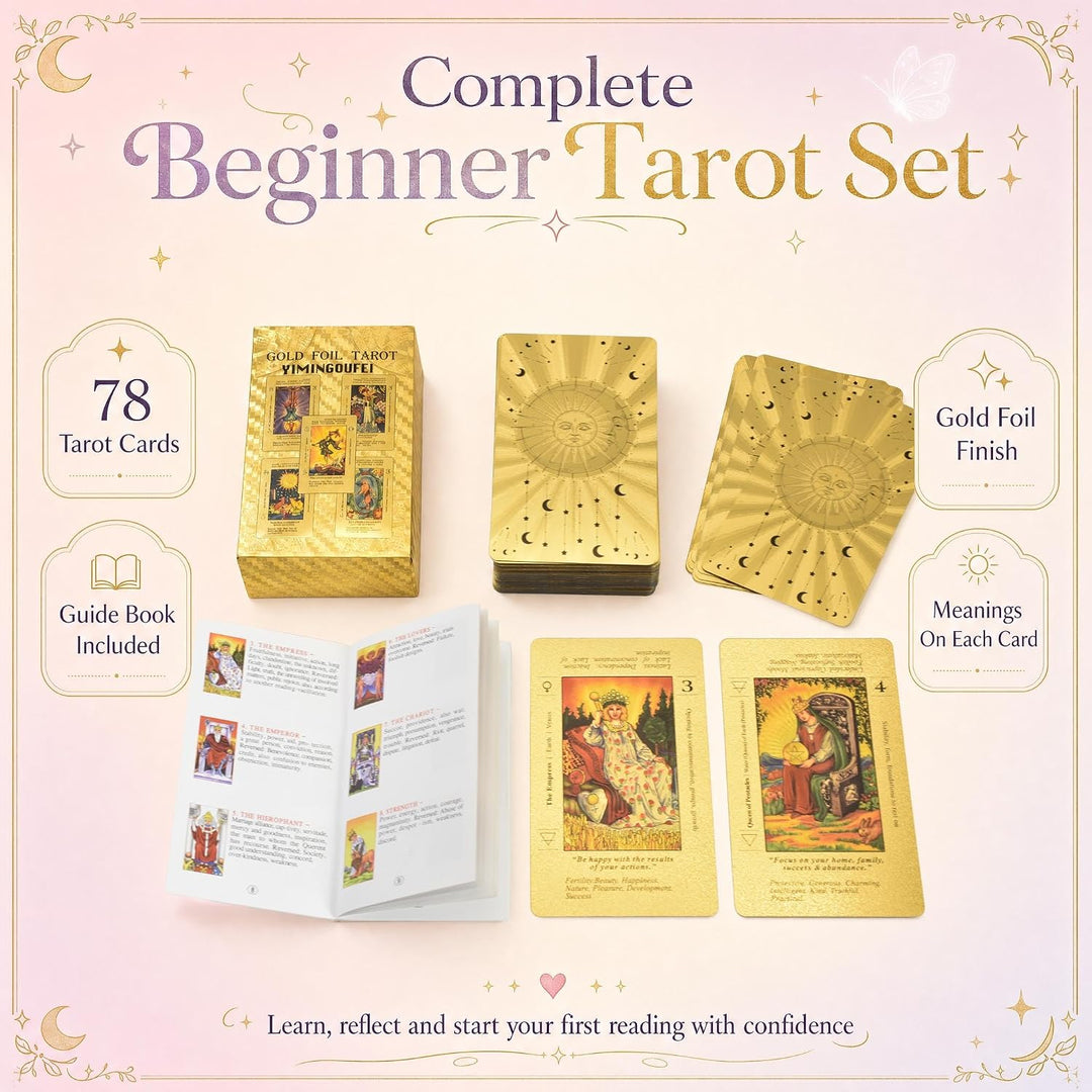 YIMINGOUFEI Englisches Waite-Tarot-Deck mit Goldfolie, 78 Karten mit Anleitung, wasserdichtes PVC-De