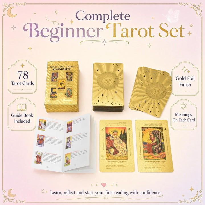 YIMINGOUFEI Englisches Waite-Tarot-Deck mit Goldfolie, 78 Karten mit Anleitung, wasserdichtes PVC-De