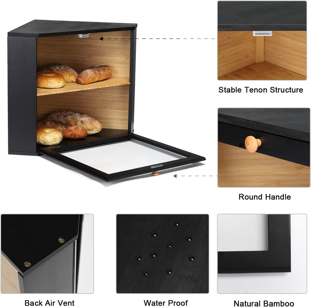 Leader Accessories Bambus Brotkasten 2 Etagen Brotbehälter für Ecke lebensmittelecht Brotaufbewahrun