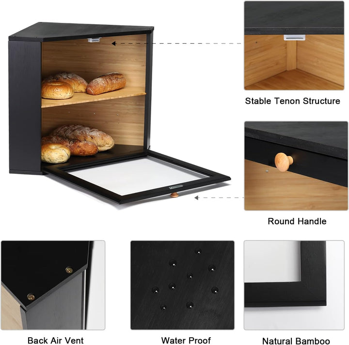 Leader Accessories Bambus Brotkasten 2 Etagen Brotbehälter für Ecke lebensmittelecht Brotaufbewahrun