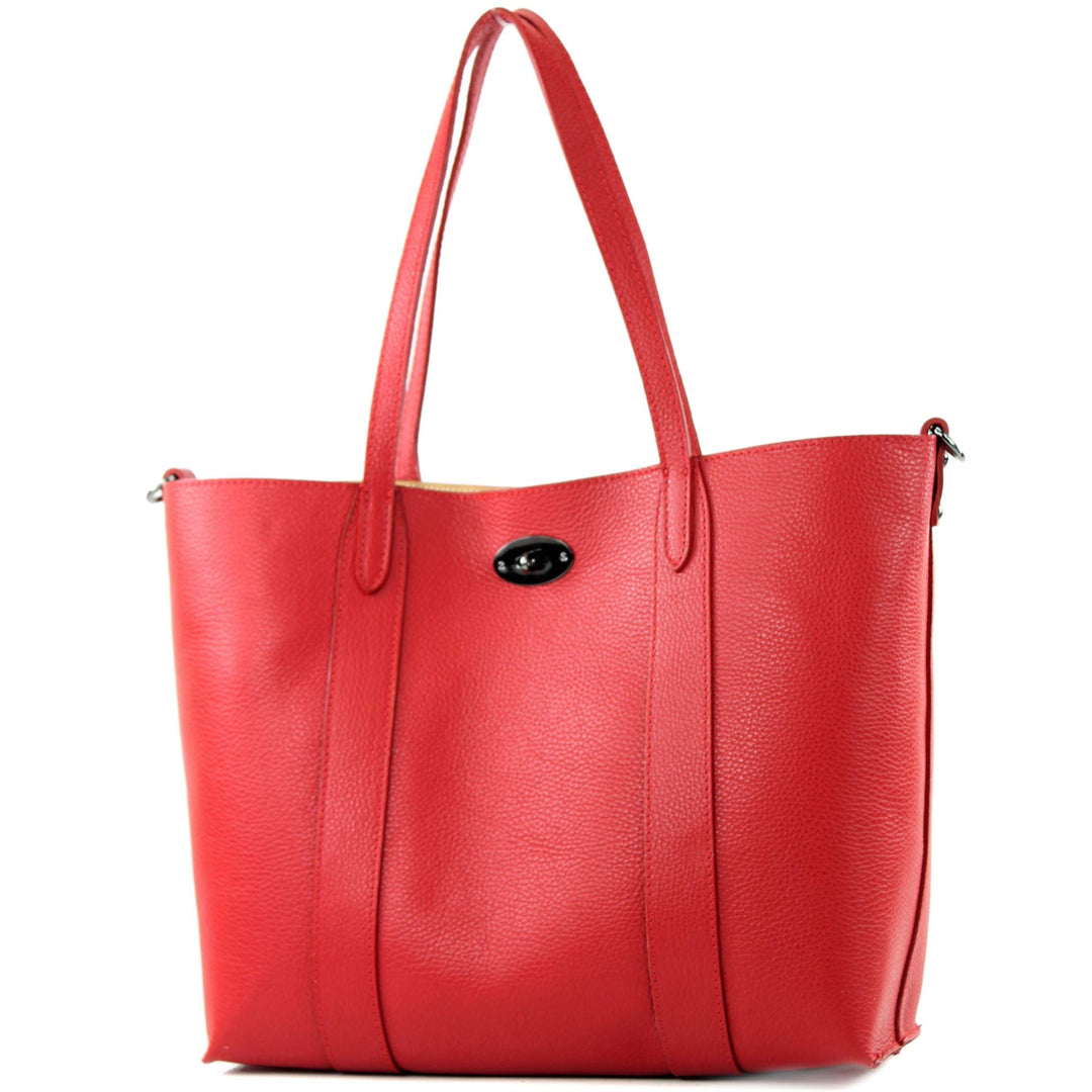 modamoda de - T187 - ital. Shopper DIN A4 Leder Damentasche mit Innentasche Signalrot, Signalrot