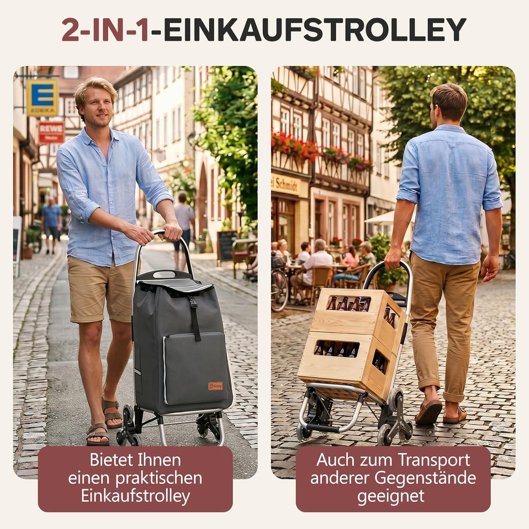 Sekey Einkaufstrolley Treppensteiger klappbar, XXL Einkaufstasche mit Kühlfach, Aluminiumrahmen, 3+3