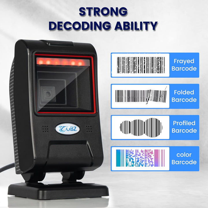 OBZ 1D 2D Desktop Barcode Scanner, QR Code Scanner für PC Handsfree Barcode-Scanner USB mit Einstell