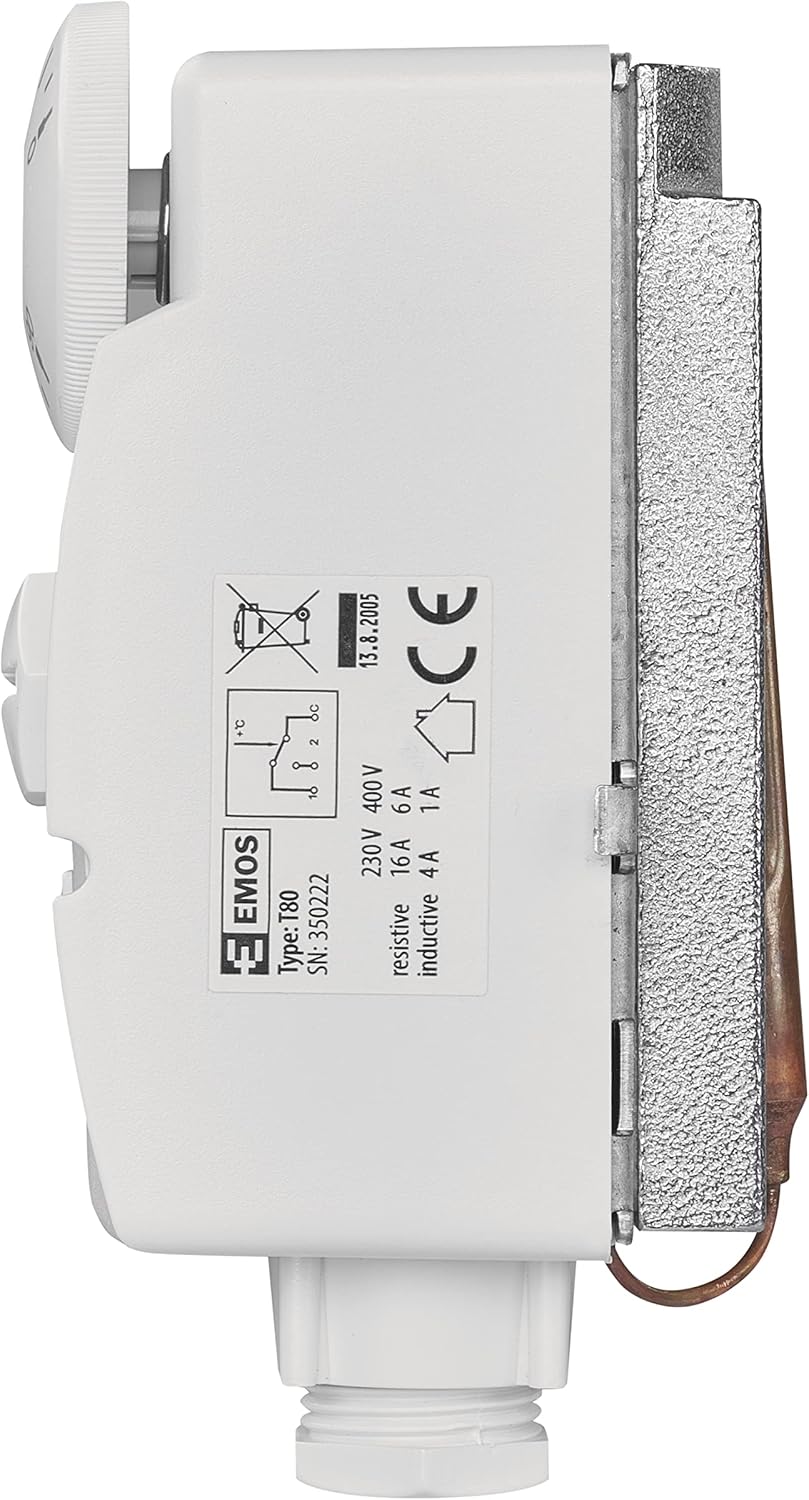EMOS Anlegethermostat mit Drehknopf und Schraubenfeder, analoger Rohranlegethermostat für Heizung un