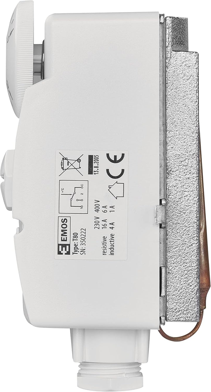 EMOS Anlegethermostat mit Drehknopf und Schraubenfeder, analoger Rohranlegethermostat für Heizung un
