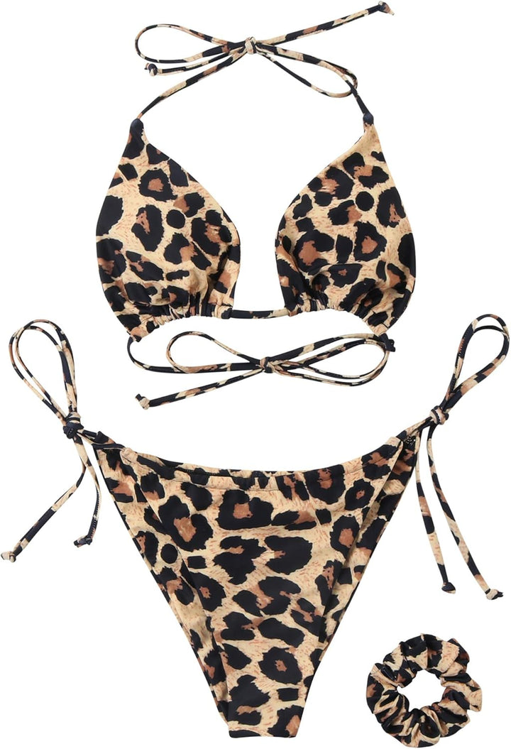 RXRXCOCO Sexy Brazilian Bikini Damen Set Triangel String Oberteil Bikini Tanga Bademode S Leopard, S