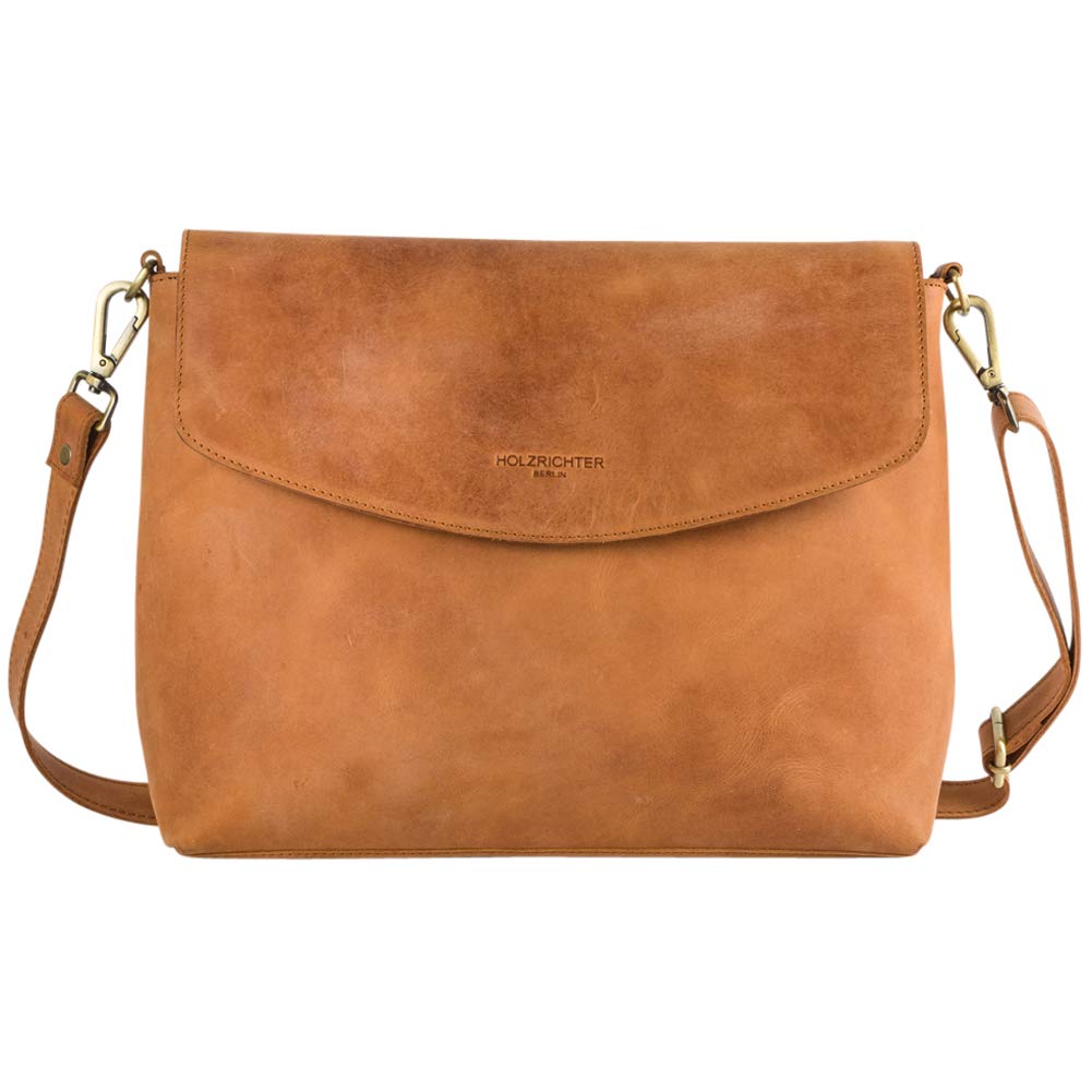 HOLZRICHTER BERLIN Umhängetasche (L) - Premium Leder Messenger Tasche Camel-braun, Camel-braun