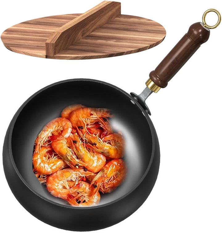 Chinesischer Handgefertigter Wok, 24cm Eisenwok Zum Kochen, Handgefertigte Unbeschichtete Antihaftpf