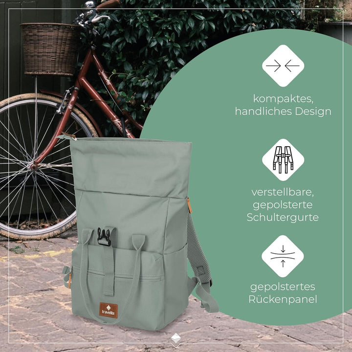 Travelite Handgepäck Rucksack, Laptop Rucksack 14 Zoll, Basics Short Handle Rollup, Reiserucksack Ro