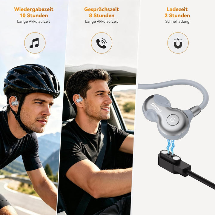 OHAYO Open Ear Kopfhörer Bluetooth, Kopfhörer Joggen, Bluetooth 6.0, Wasserdicht nach IPX7, 10h Lauf