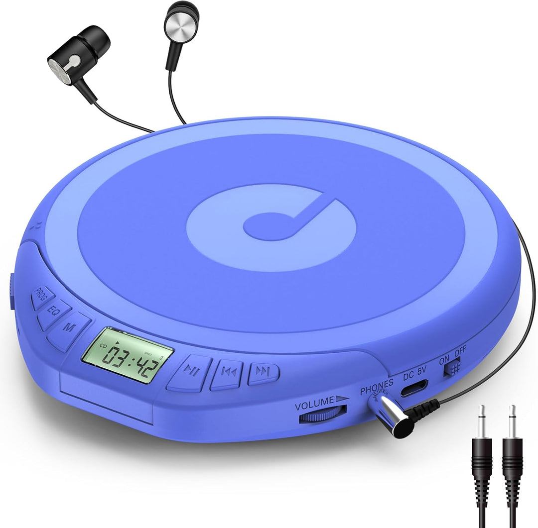 Gueray CD Spieler Tragbarer CD-Player Persönliche CD Players mit Kopfhörer LCD Display Anti-Skip Sch