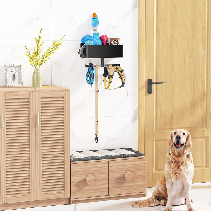 YYBO Hundegarderobe mit ablage, Hundeleinen Halterung Wand, Hunde Garderobe für Hundezubehör Hundele