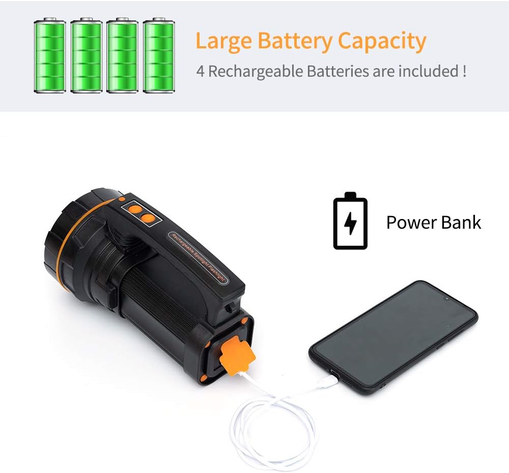 MAYTHANK Led Taschenlampe Extrem Hell Aufladbar 6000 Lumen Handscheinwerfer Grosse 4 Batterie 10000M
