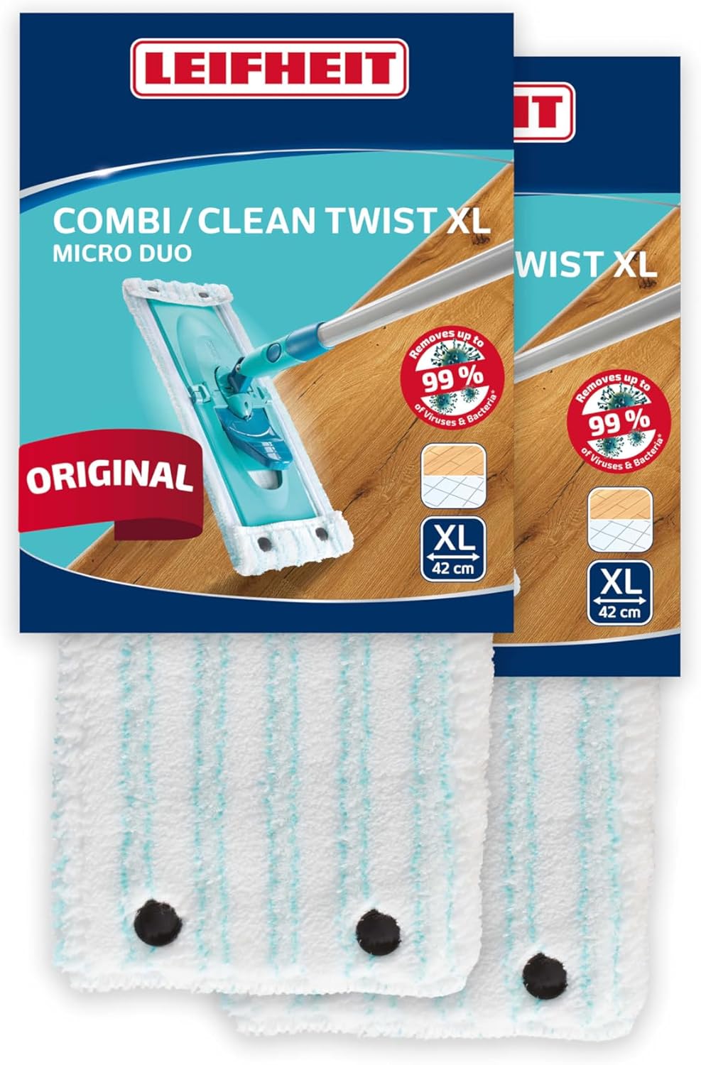 Leifheit 2er Set Wischbezug Clean Twist XL micro duo, für alle Bodenarten, Bodenwischer Ersatzbezug