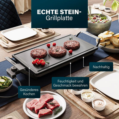 Princess Table Chef Premium Stein-Grill – Extra grosse Grillfläche 46 x 26 cm – Keramik-Grillplatte