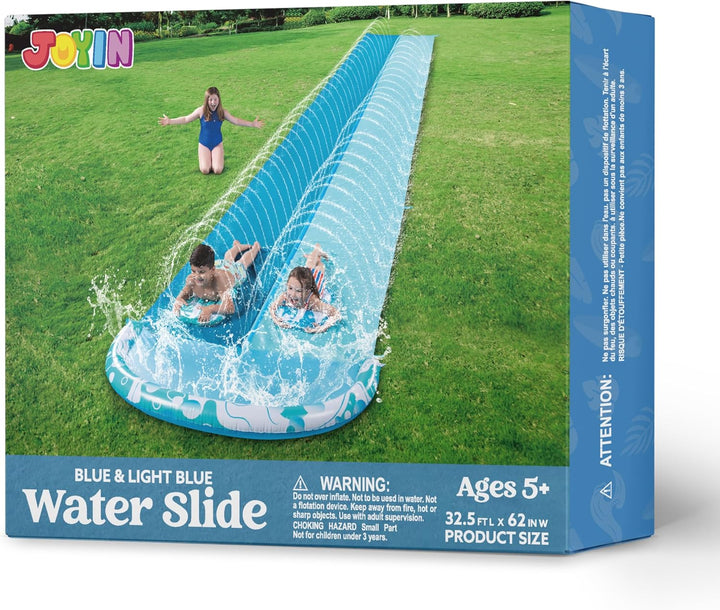 JOYIN 32,5ft/990.6cm Wasserrutsche und 2 aufblasbare Boards, extra Lange Doppel-Garten-Wasserrutsche