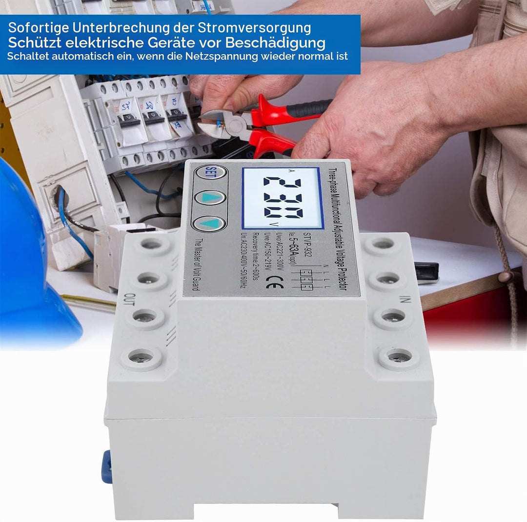Überspannungsschutz, Einstellbarer Spannungsschutz STVP-932 230V/400V AC 3-Phasen-LCD-Multifunktions