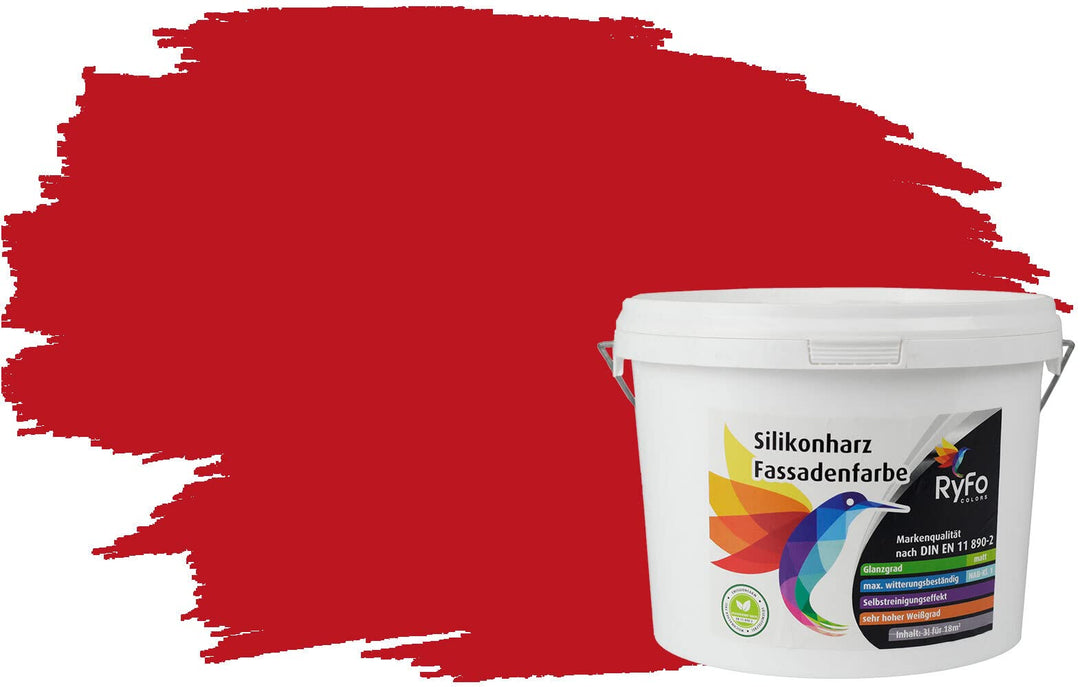 RyFo Colors Silikonharz Fassadenfarbe Lotuseffekt Trend Chinarot 3l - bunte Fassadenfarbe, weitere R