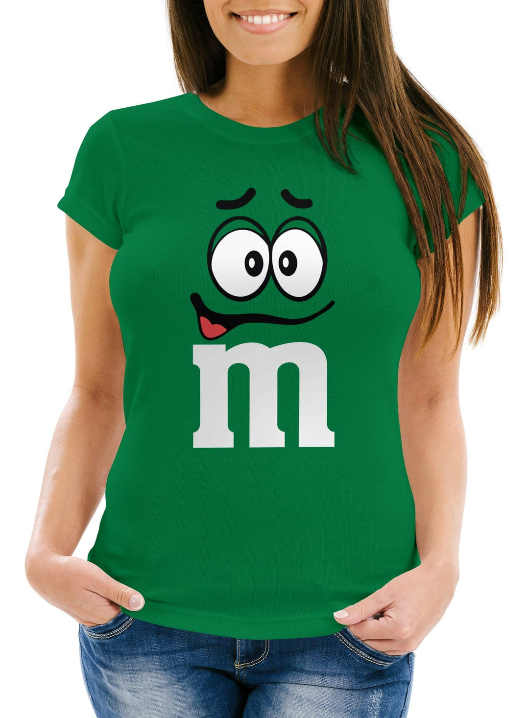 MoonWorks® Damen T-Shirt Fasching Karneval M Aufdruck Gruppen- Kostüm Verkleidung Last Minute Faschi