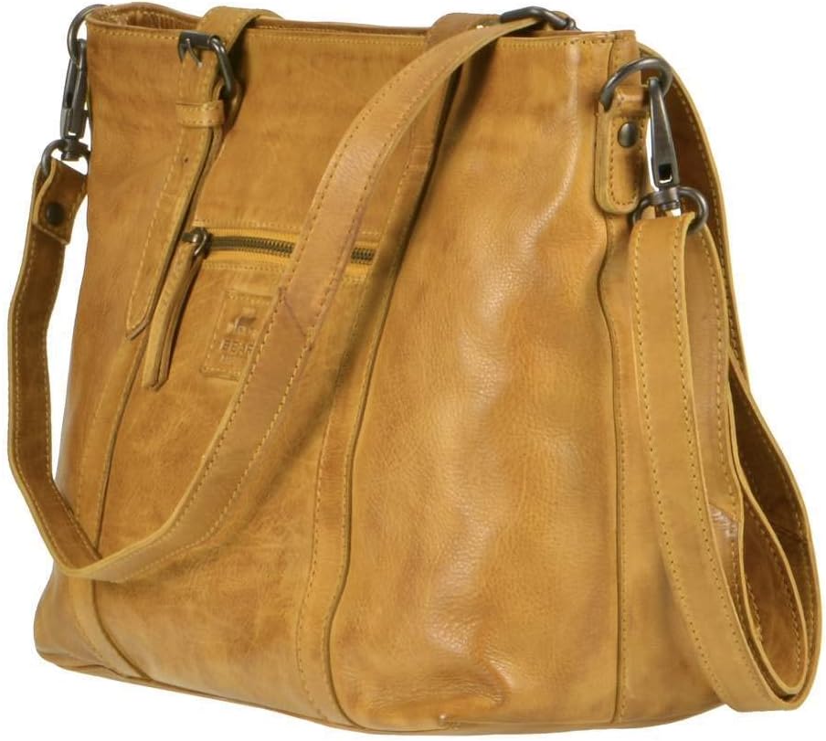 Bear Design Damen Tasche Ledertasche Shopper Schultertasche Handtasche Leder senfgelb Ocker 34x27cm