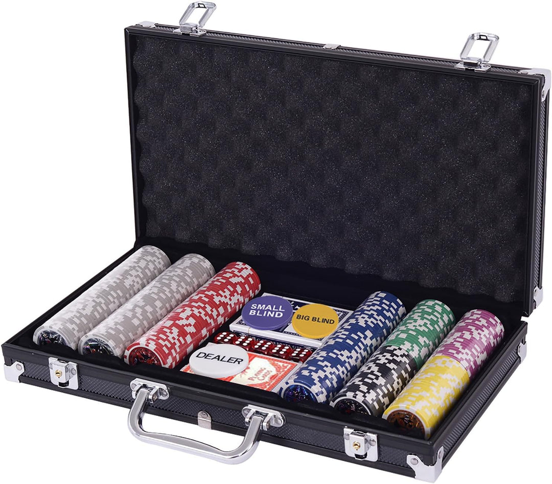 COSTWAY Pokerset Pokerkoffer 300 Laser-Chips Alukoffer inkl. Komplettset (Schwarz), Schwarz