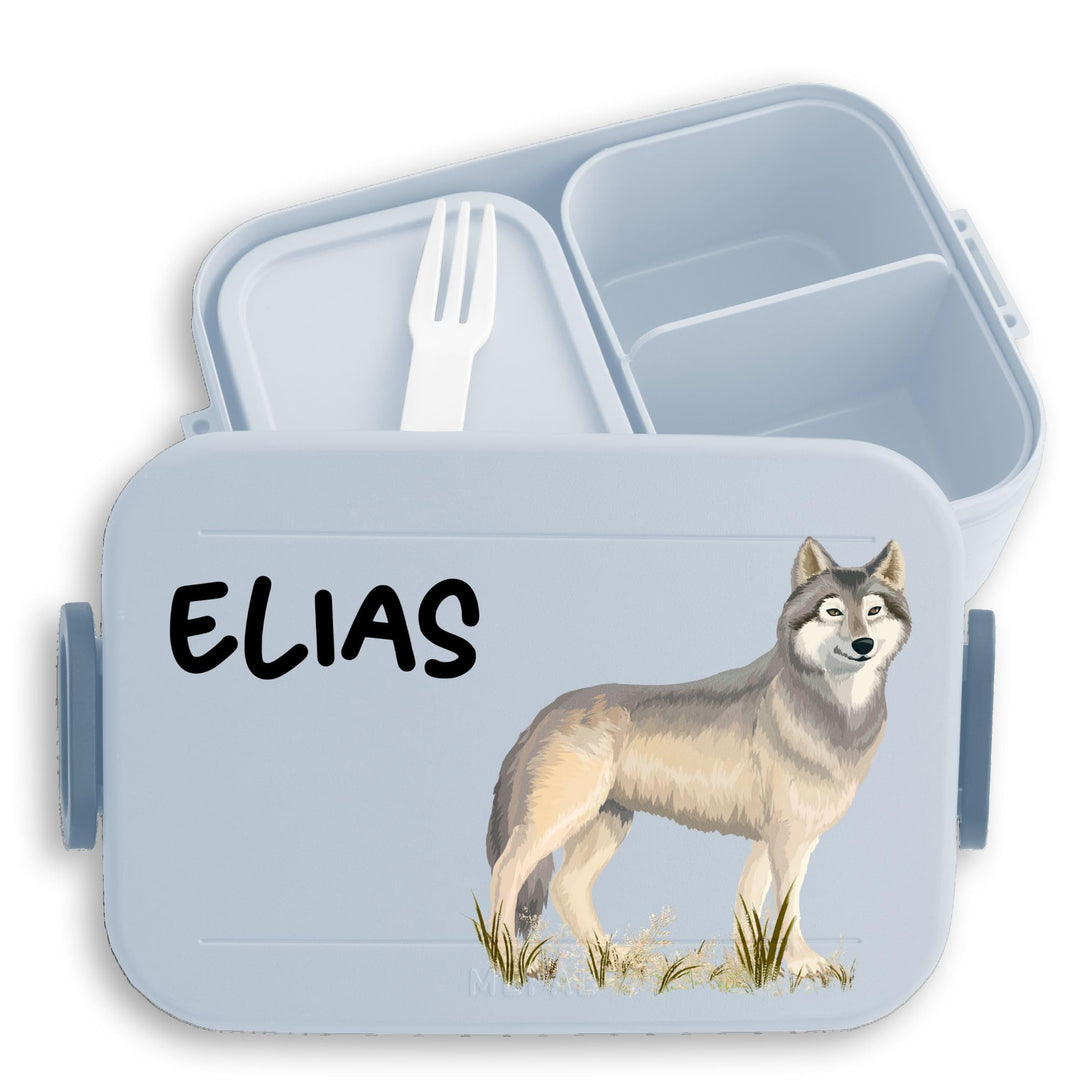 Kinder Bento Box Midi Lunchbox für Mepal Bentobox - Wolf mit Name personalisiert I Wolfsmotiv Gesche