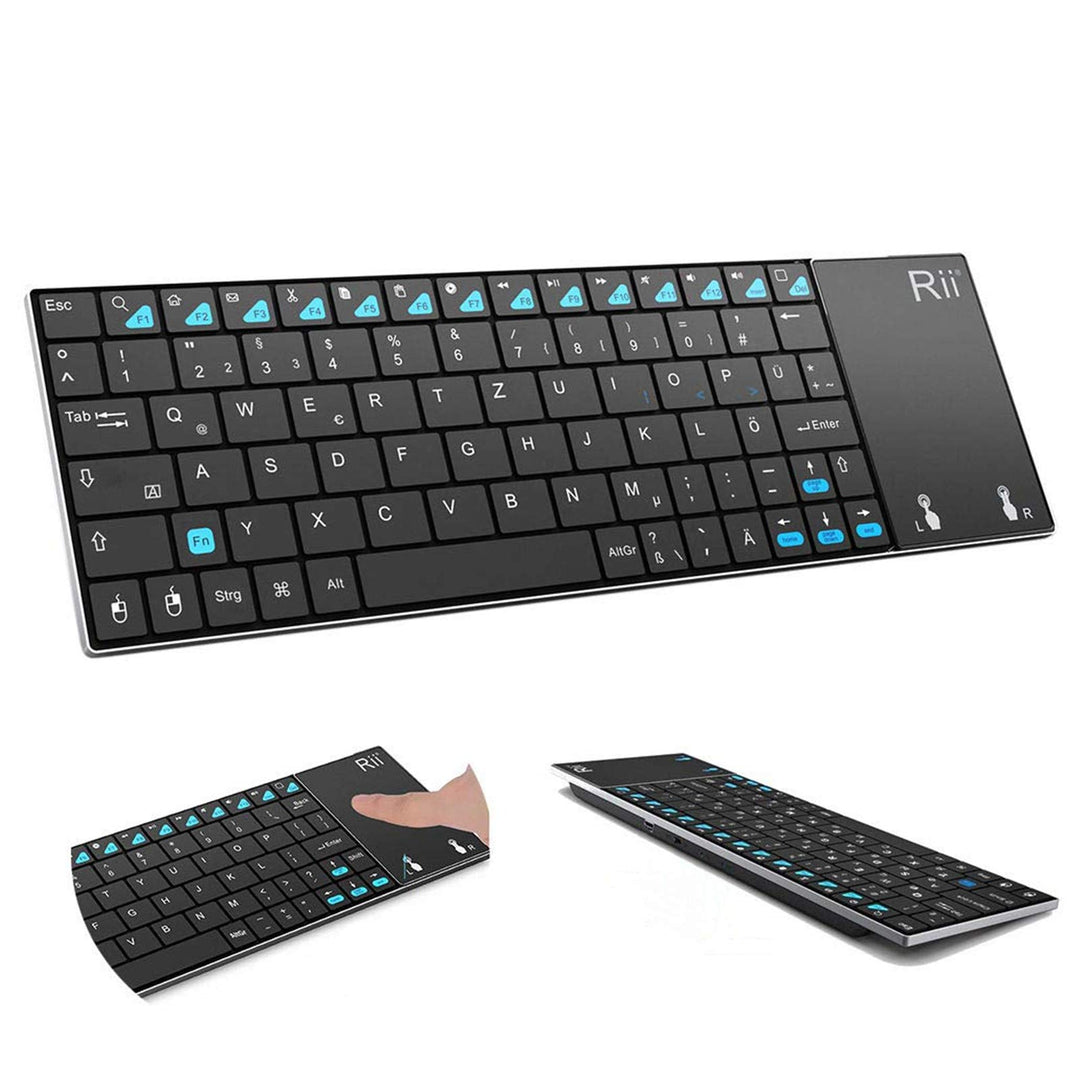 Rii K12+ Mini Wireless Tastatur mit grossem Touchpad Maus &amp; QWERTY Tastatur, Edelstahl, tragbar, kab