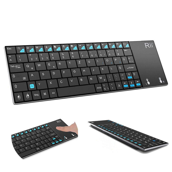 Rii K12+ Mini Wireless Tastatur mit grossem Touchpad Maus &amp; QWERTY Tastatur, Edelstahl, tragbar, kab