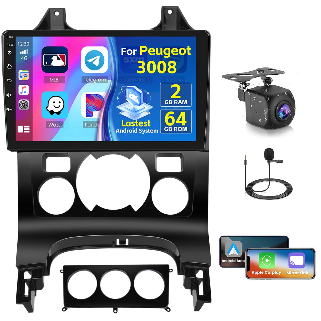 Radio für Peugeot 3008 2009-2015 Android 15 2+64G mit Wireless CarPlay Android Auto, 9 Zoll Bildschi