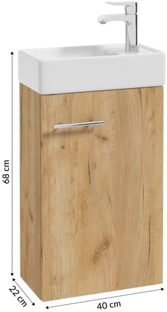 .Deftrans Domodomo Badezimmerschrank mit Waschbecken, Waschbeckenschrank 40 x 68 x 21,3 cm, Keramik-