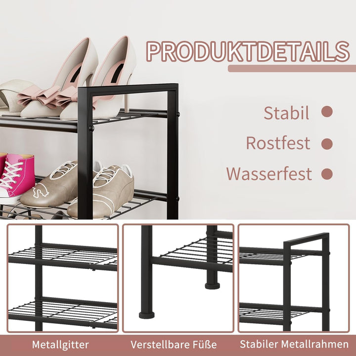 Schuhregal 3 Ebenen, platzsparendes Schuhregal aus Metall, stapelbar & verstellbar, robuster Shoe Ra