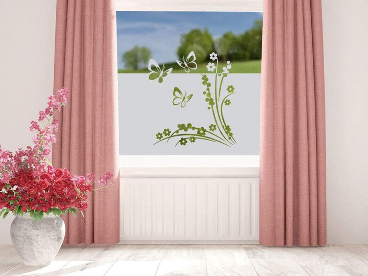 GRAZDesign Sichtschutzfolie Schmetterlinge/Blumen, lichtdurchlässige Fensterfolie, Matte Deko - Glas
