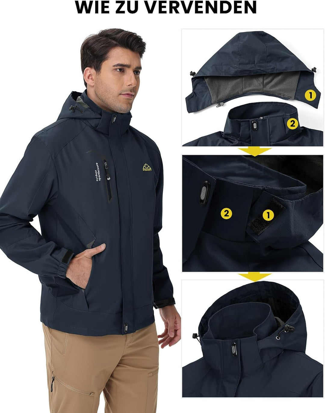 donhobo Herren Outdoor Wanderjacke Wasserabweisend Atmungsaktiv Winddichte Funktionsjacke Leicht Übe
