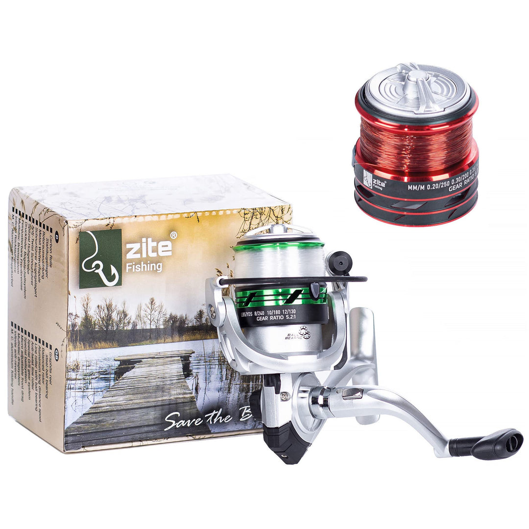 Zite Fishing Angelrolle mit Schnur Bespult - Forellen-Rolle Spinnrolle Stationärrolle mit 2 Aluminiu