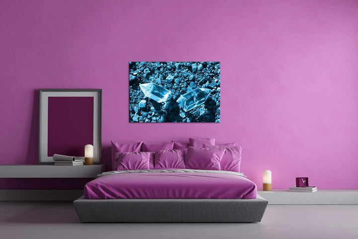 deyoli zerbrochener Kristall Format 80x60 Effekt: Monocrome Blau als Leinwandbild, Motiv fertig gera