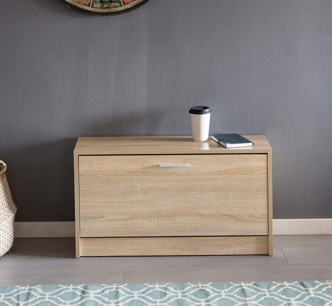 Holz Schuhkipper Bank: Kippfächer, Verstellbarer Einlegeboden, Melaminharzbeschichtung Farbe: Beige,