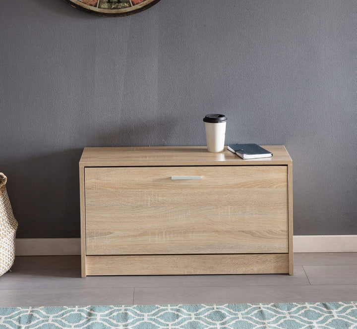 Holz Schuhkipper Bank: Kippfächer, Verstellbarer Einlegeboden, Melaminharzbeschichtung Farbe: Beige,