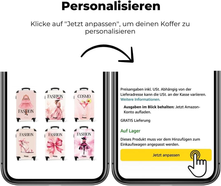 NoBoringSuitcases.com® Handgepäck Koffer 55x40x20 Personalisiert - Reisekoffer mit Rollen, Leichtgew