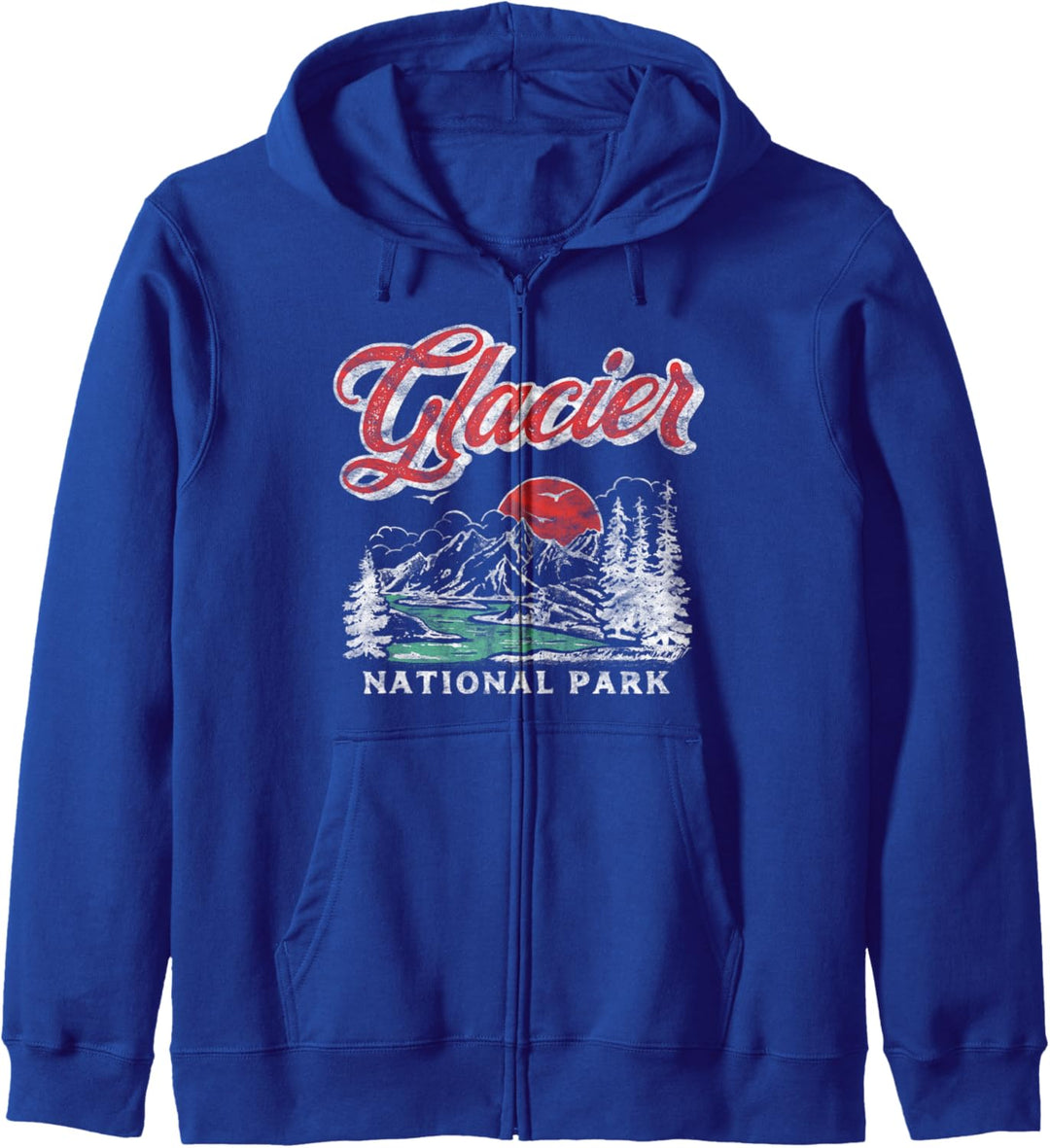Glacier National Park Retro 80's Mountains Vintage Graphic Kapuzenjacke