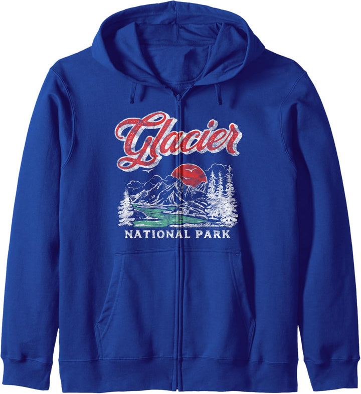 Glacier National Park Retro 80's Mountains Vintage Graphic Kapuzenjacke