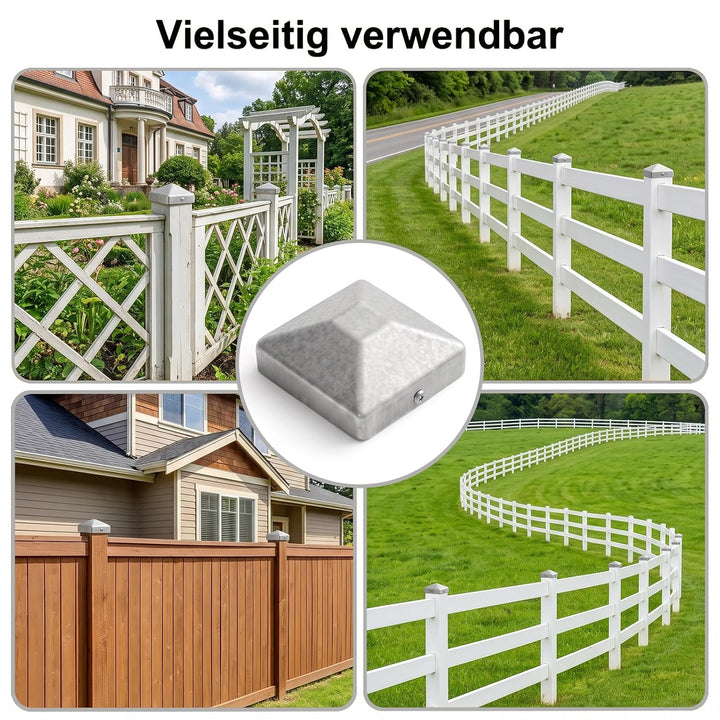 8 Stück Pfostenkappe 7x7cm, Quadratisch Zaunpfahlkappe Verzinkt | Pfostenkappen mit 16 Schrauben, Me