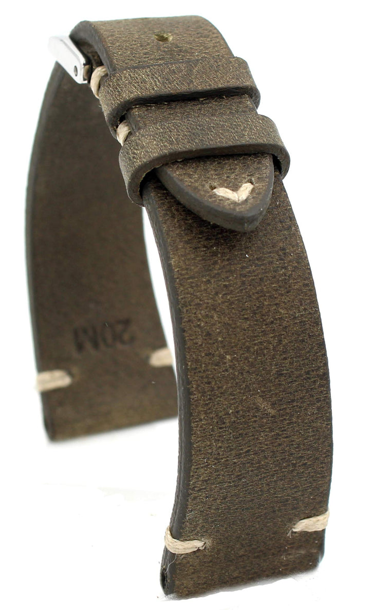 RIOS1931 Sagittarius Vintage Rindsleder Uhrenarmband handgemacht in Deutschland Robust 20mm Moosgrün