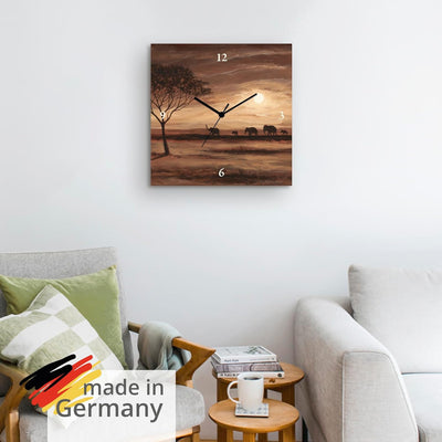 ARTLAND Wanduhr ohne Tickgeräusche Leinwand Funkuhr 30x30 cm Quadratisch Lautlos Afrika Safari Lands