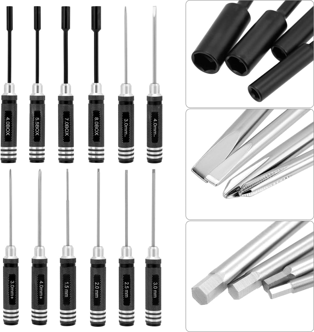 QWORK® 18 in 1 RC Werkzeugsatz, RC Werkzeug set, für RC Autos, Boote, Renndrohnen, Roboter 18pcs, 18