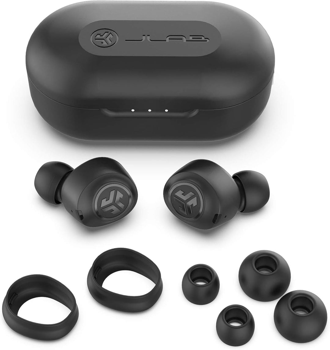 JLab JBuds Air True Wireless Signature Bluetooth-Ohrhörer + Ladehülle, Schwarz, IP55 Schweissresiste