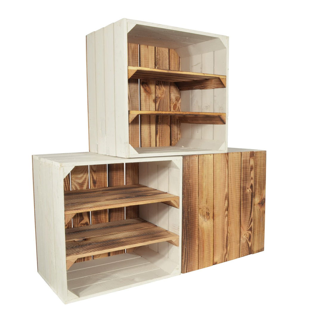3 Set Weinregal Wino aus Holz - Greta Geflammt 2X Regal Holzkiste 3 2x Geflammt Regal, 3 2x Geflammt