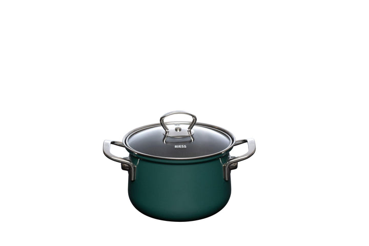 Riess, 0653-007, Fleischtopf mit Glasdeckel 20cm.3.5L, Nouvelle TEAL, dunkelgr�n, Emaille, LBH 28.1
