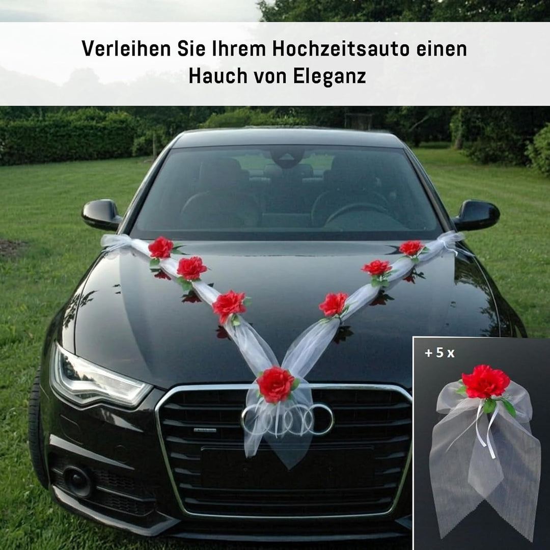 Organza M + Schleife Auto Schmuck Braut Paar Rose Deko Dekoration Autoschmuck Hochzeit Car Auto Wedd