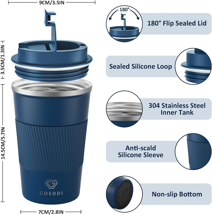 CS COSDDI Thermobecher- Isolierbecher, Edelstahl Travel Mug, 18oz/510ml Vakuum auslaufsicher Reisebe
