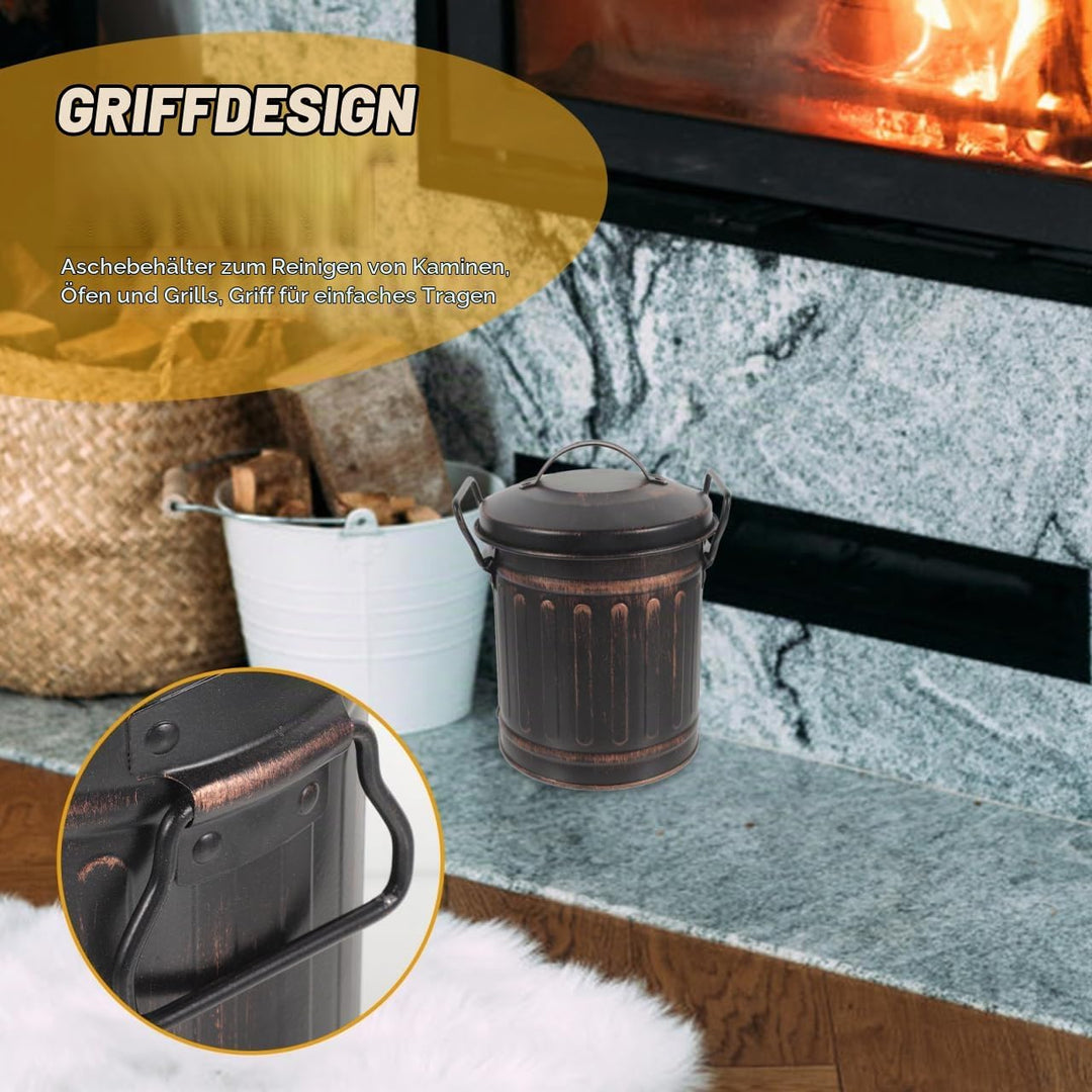 HOMSFOU Kamin Ascheeimer Mit Deckel Metall Kohleeimer Für Kamin Ofen Und Grill Kompakter Feuerfester